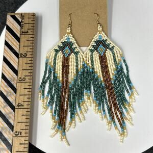 NEW Wild Poppy Handmade Beaded Earrings Indigenous Native American Style Feather